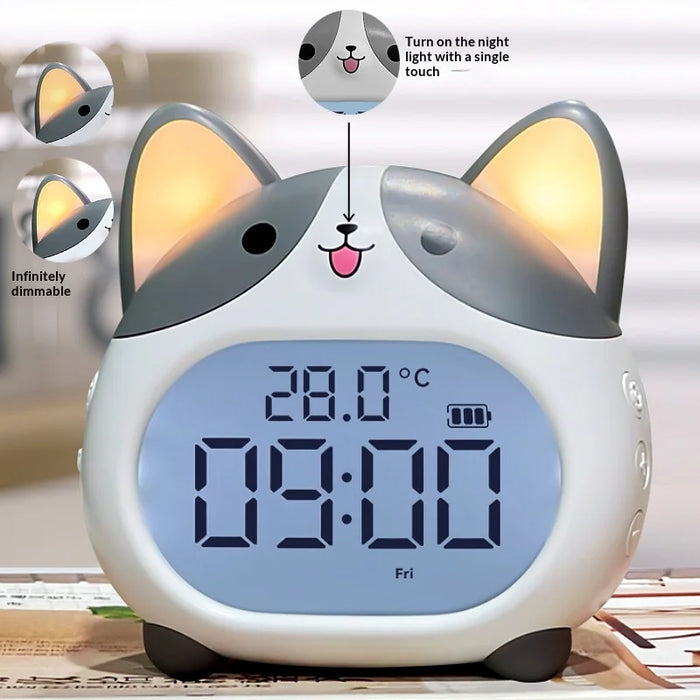 Corgi Dog Alarm Clock LED Display Night Light 1200mAh Rechargeable Silent Clock for Students - Yellow - 3