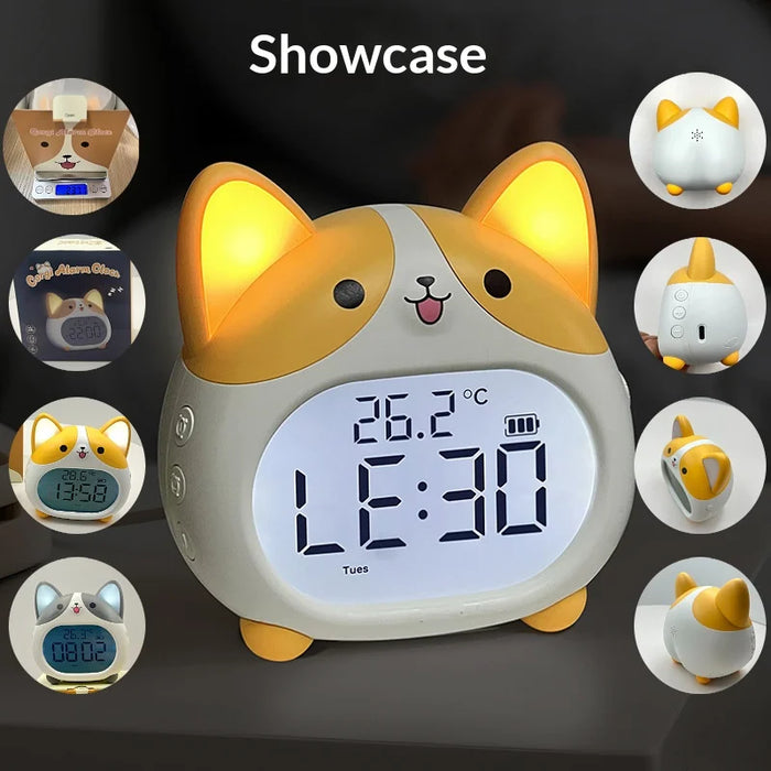 Corgi Dog Alarm Clock LED Display Night Light 1200mAh Rechargeable Silent Clock for Students - Yellow - 5