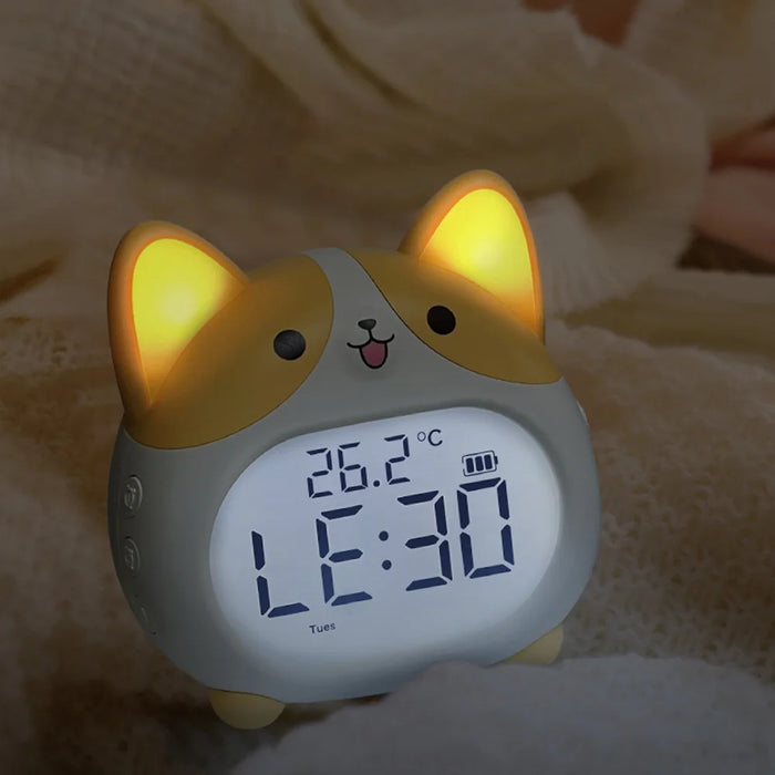Corgi Dog Alarm Clock LED Display Night Light 1200mAh Rechargeable Silent Clock for Students - Yellow - 7