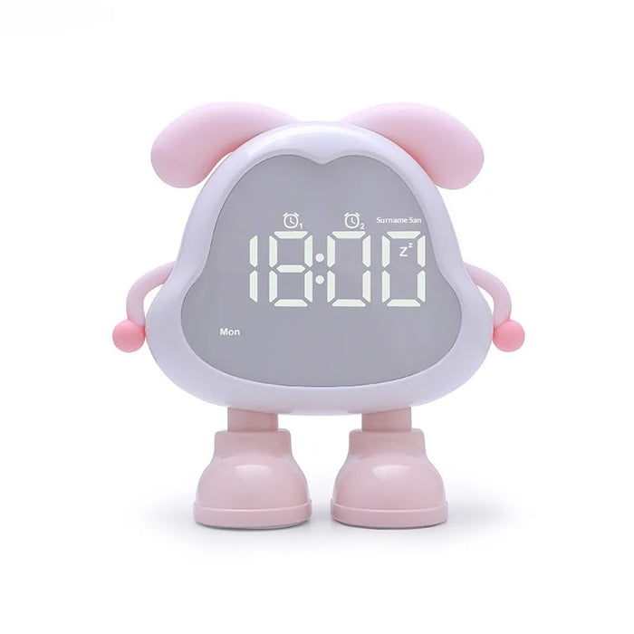 Cute Dog Alarm Clock Night Light Digital Display Rechargeable Desk Clock for Student Dorm - White Pink - 1