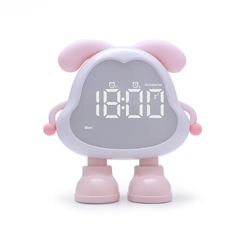 Cute Dog Alarm Clock Night Light Digital Display Rechargeable Desk Clock for Student Dorm - White Pink - 1