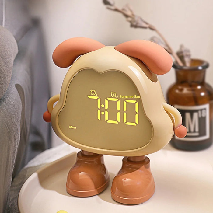 Cute Dog Alarm Clock Night Light Digital Display Rechargeable Desk Clock for Student Dorm - White Pink - 5
