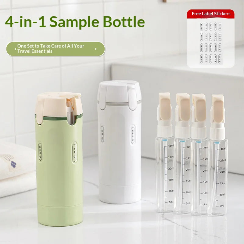 4 in 1 Travel Bottle Set 30ml Foldable Press Pump Dispenser for Lotion Cosmetics (with Sticker) - Gray White - 2