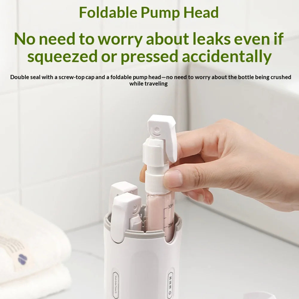 4 in 1 Travel Bottle Set 30ml Foldable Press Pump Dispenser for Lotion Cosmetics (with Sticker) - Gray White - 6