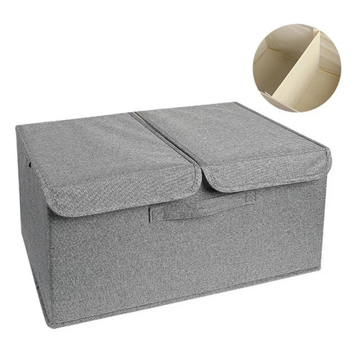 Size L 38L 50x30x25cm Foldable Fabric Storage Box Thickened Closet Organizer with Lid and Dividers - Dark Grey - 1