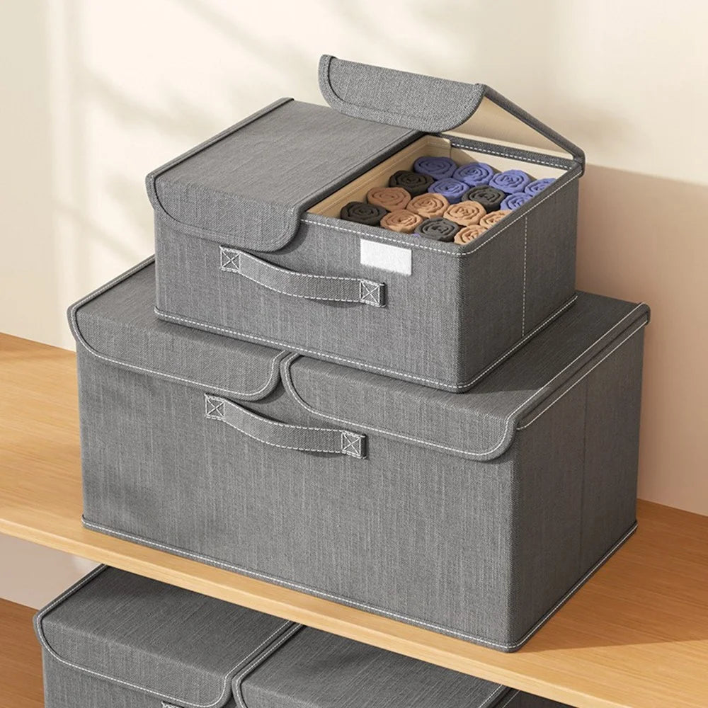 Size L 38L 50x30x25cm Foldable Fabric Storage Box Thickened Closet Organizer with Lid and Dividers - Dark Grey - 2