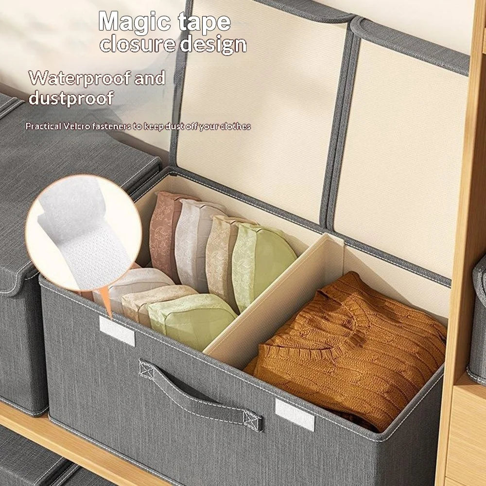 Size L 38L 50x30x25cm Foldable Fabric Storage Box Thickened Closet Organizer with Lid and Dividers - Dark Grey - 3