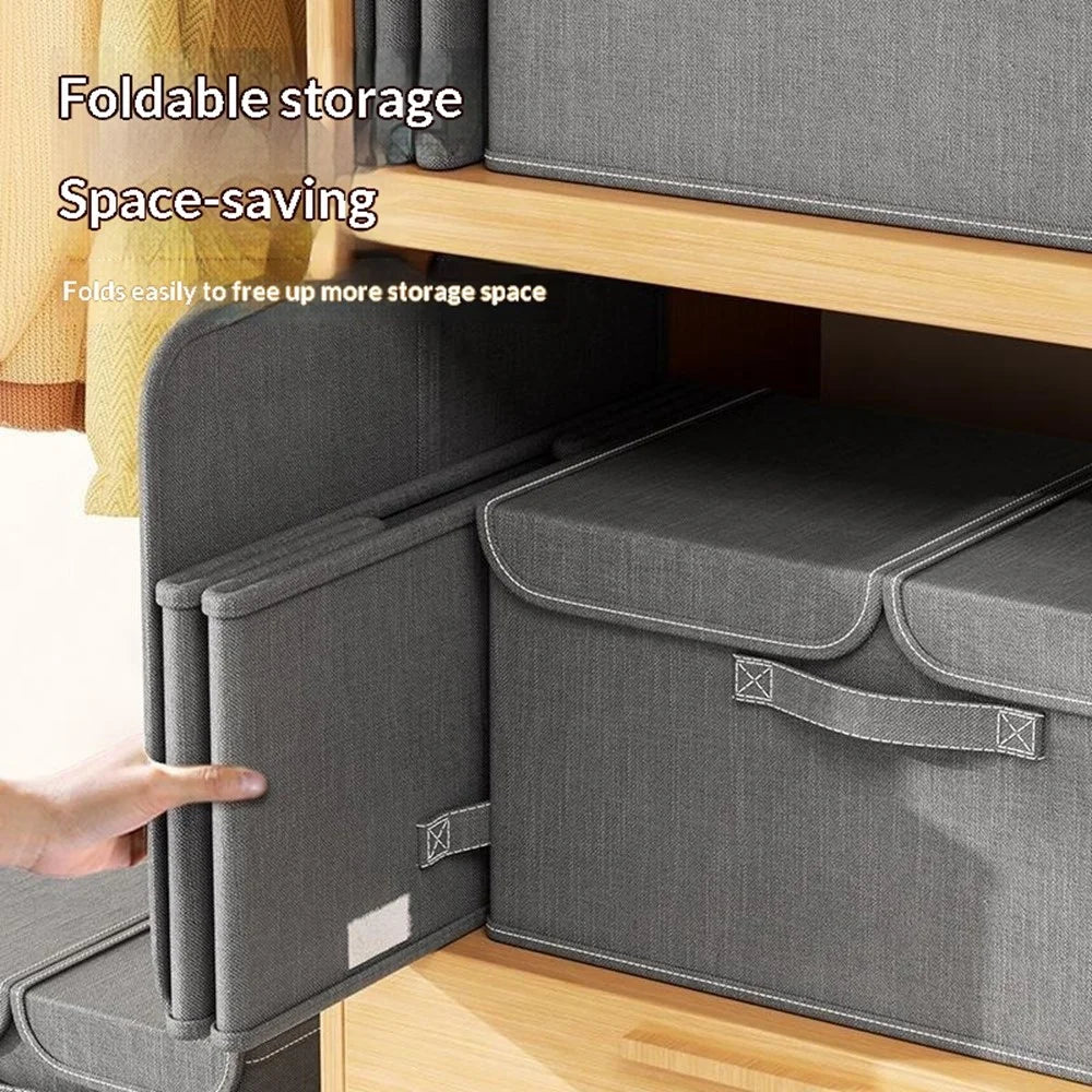 Size L 38L 50x30x25cm Foldable Fabric Storage Box Thickened Closet Organizer with Lid and Dividers - Dark Grey - 4