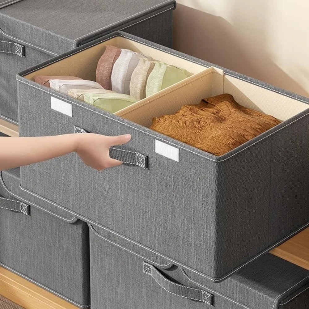 Size L 38L 50x30x25cm Foldable Fabric Storage Box Thickened Closet Organizer with Lid and Dividers - Dark Grey - 5