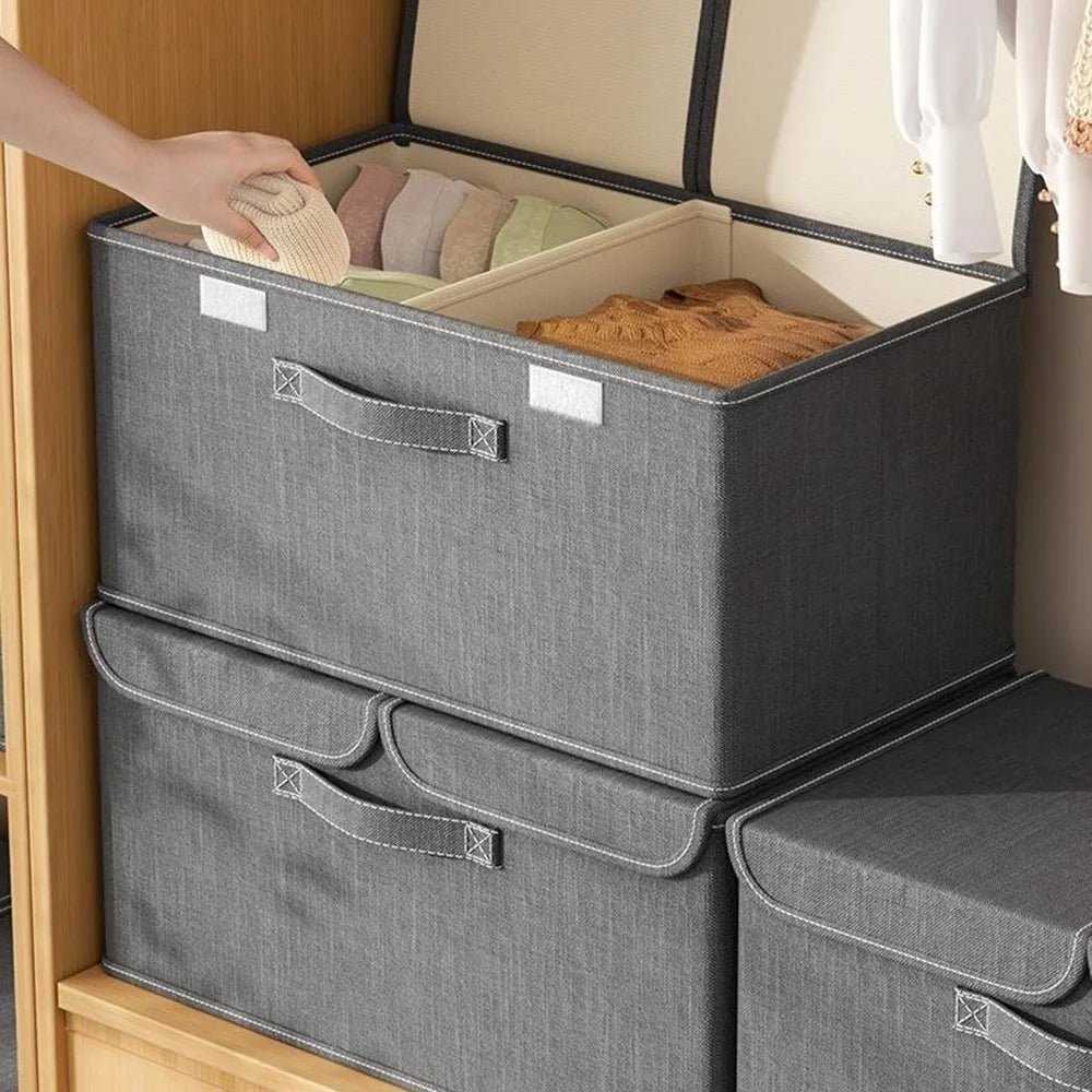 Size L 38L 50x30x25cm Foldable Fabric Storage Box Thickened Closet Organizer with Lid and Dividers - Dark Grey - 6
