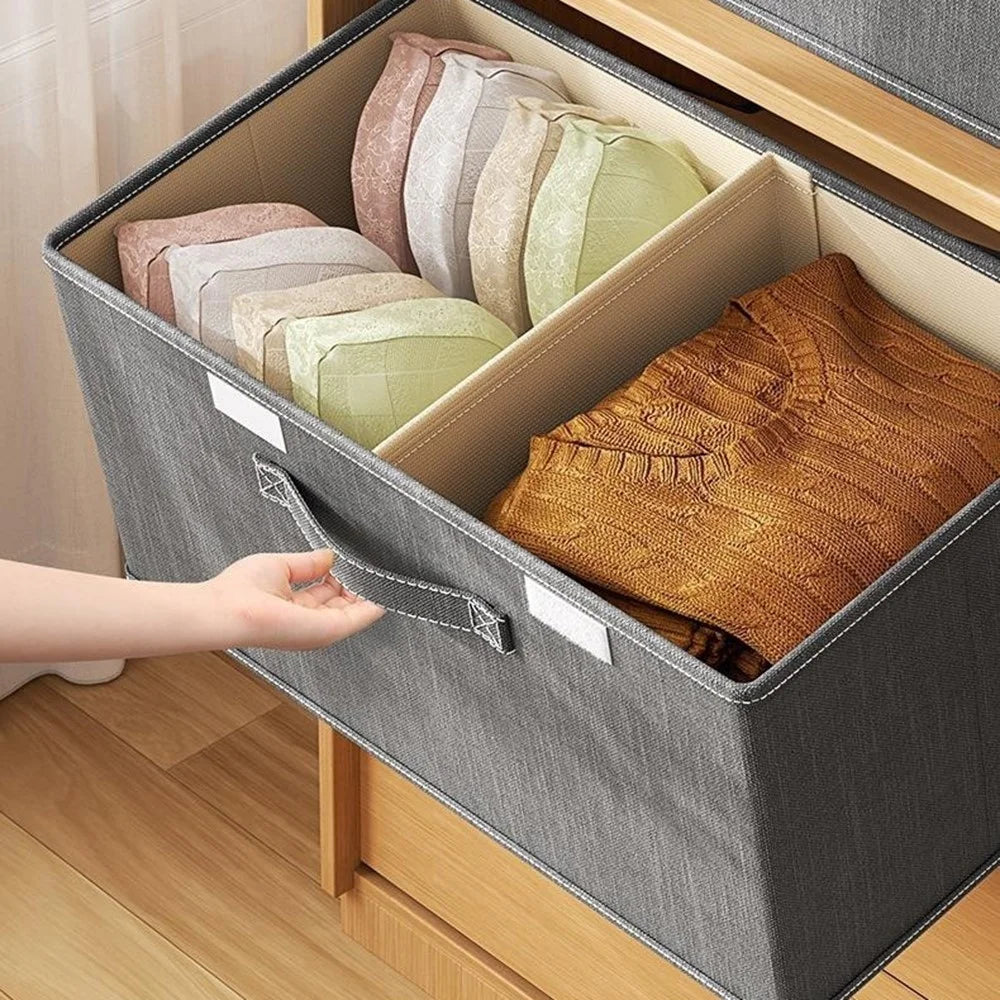 Size L 38L 50x30x25cm Foldable Fabric Storage Box Thickened Closet Organizer with Lid and Dividers - Dark Grey - 7