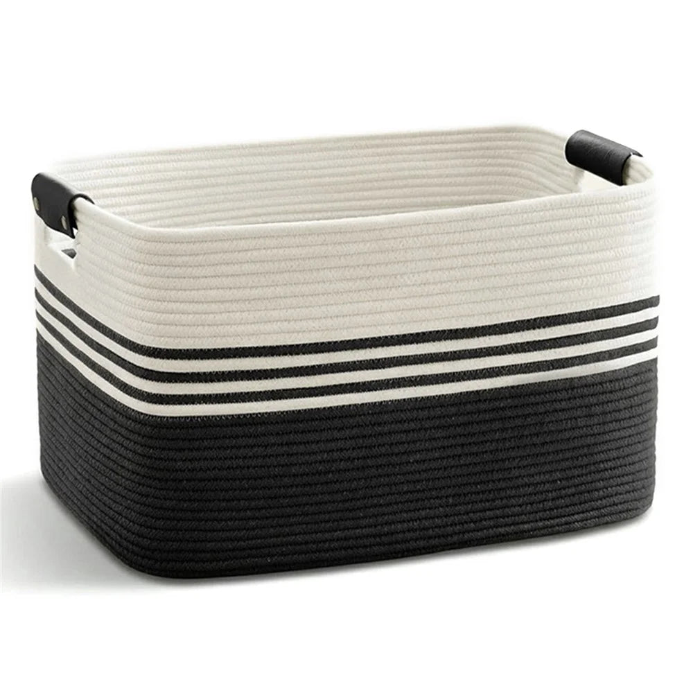 45 x 35 x 27cm Large Cotton Rope Woven Storage Basket Organizer for Laundry Toys Bedroom - Black - 1