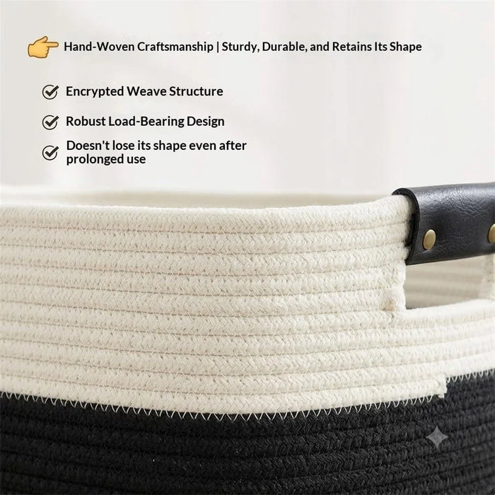 53 x 38 x 29cm Extra-Large Cotton Rope Woven Storage Basket Organizer for Laundry Toys Bedroom - Black - 4