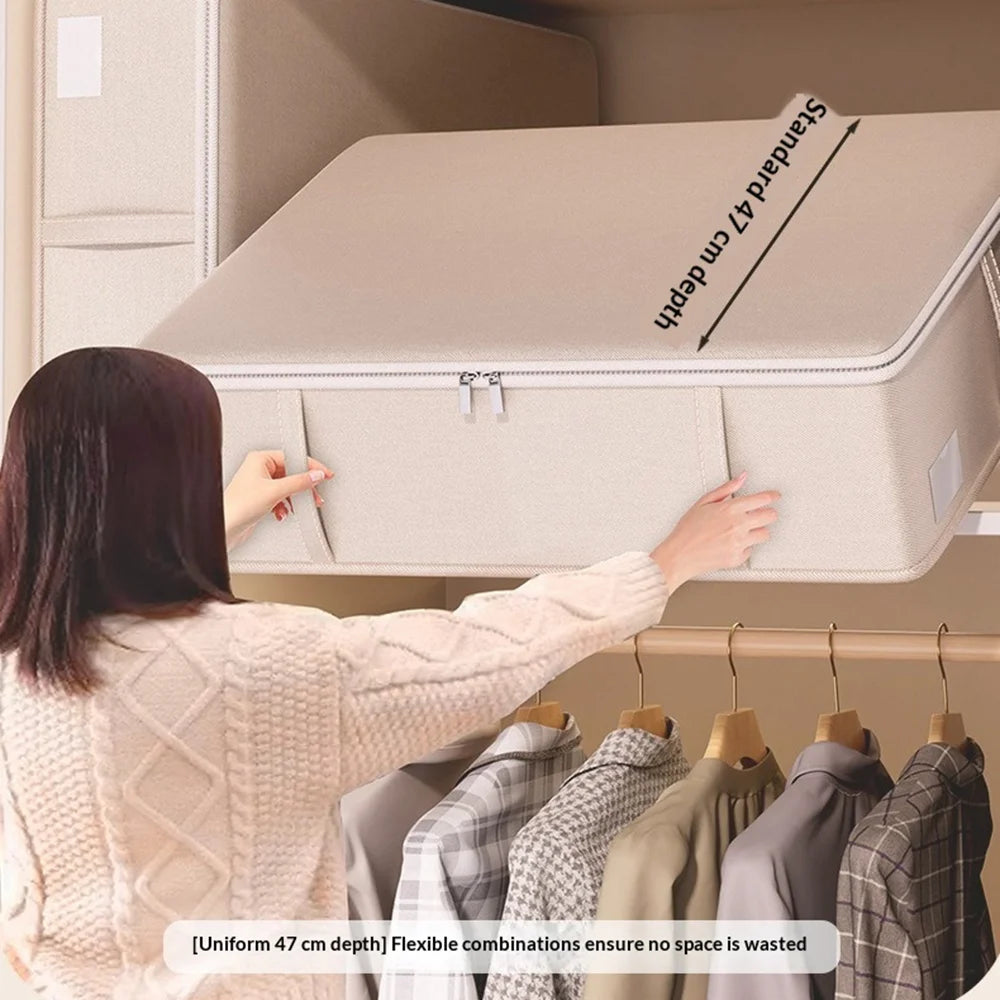 80x47x18cm Under Bed Storage Box Large Capacity Foldable Clothes Organizer with Handles - Beige - 3