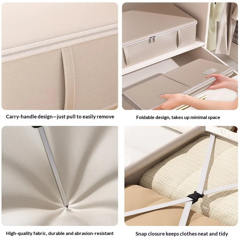 80x47x18cm Under Bed Storage Box Large Capacity Foldable Clothes Organizer with Handles - Beige - 4