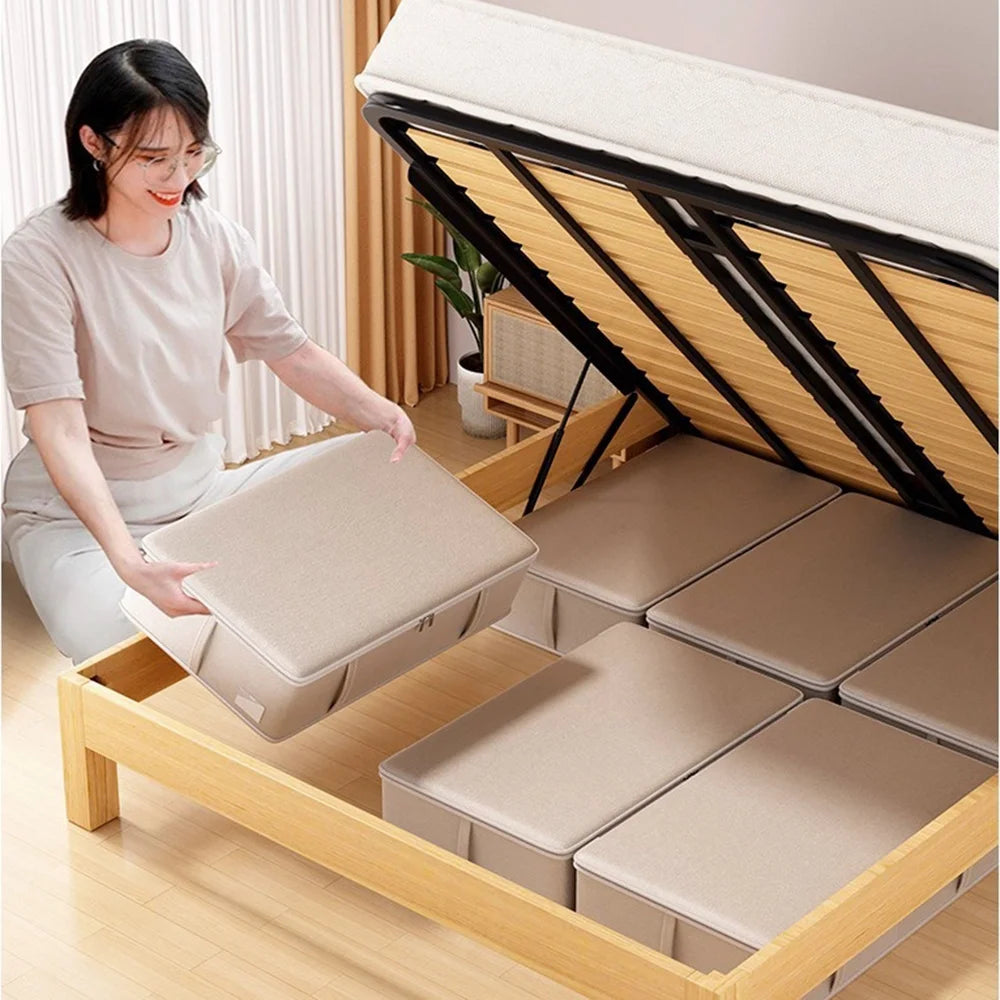 80x47x18cm Under Bed Storage Box Large Capacity Foldable Clothes Organizer with Handles - Beige - 5