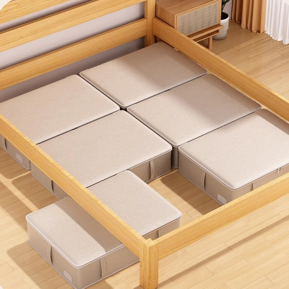 80x47x18cm Under Bed Storage Box Large Capacity Foldable Clothes Organizer with Handles - Beige - 6