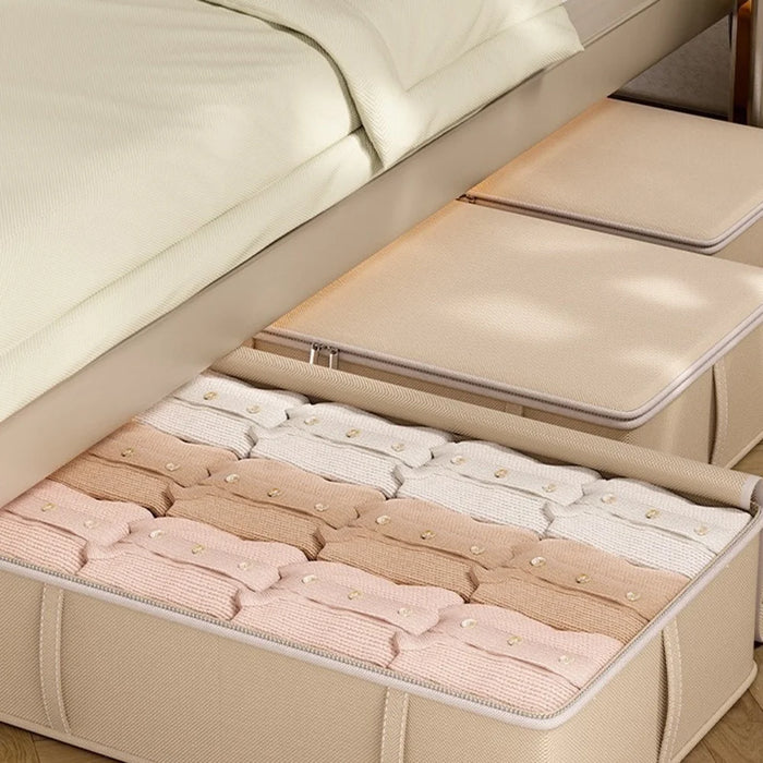 80x47x21cm Under Bed Storage Box Large Capacity Foldable Clothes Organizer with Handles - Beige - 2
