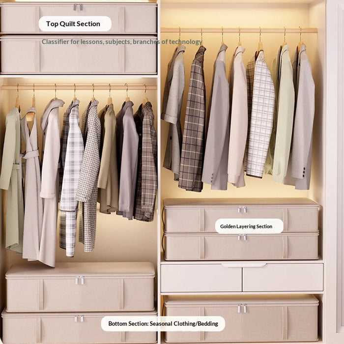80x47x21cm Under Bed Storage Box Large Capacity Foldable Clothes Organizer with Handles - Beige - 3