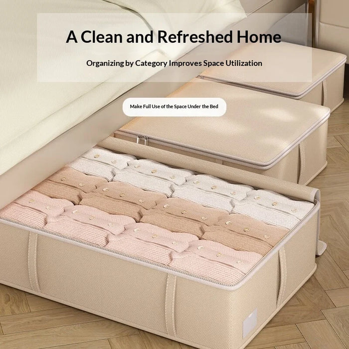 80x47x21cm Under Bed Storage Box Large Capacity Foldable Clothes Organizer with Handles - Beige - 5
