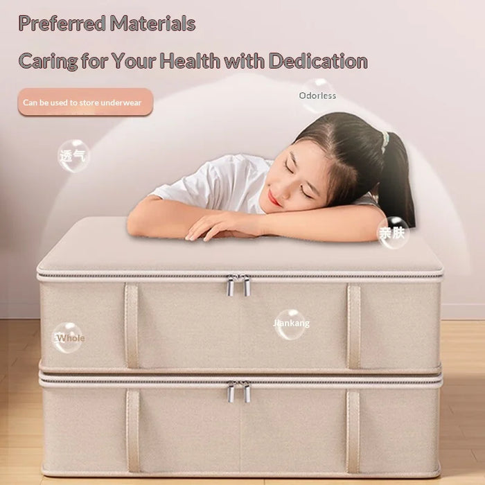 80x47x21cm Under Bed Storage Box Large Capacity Foldable Clothes Organizer with Handles - Beige - 6