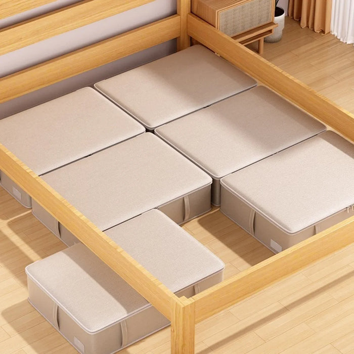 80x47x21cm Under Bed Storage Box Large Capacity Foldable Clothes Organizer with Handles - Beige - 7
