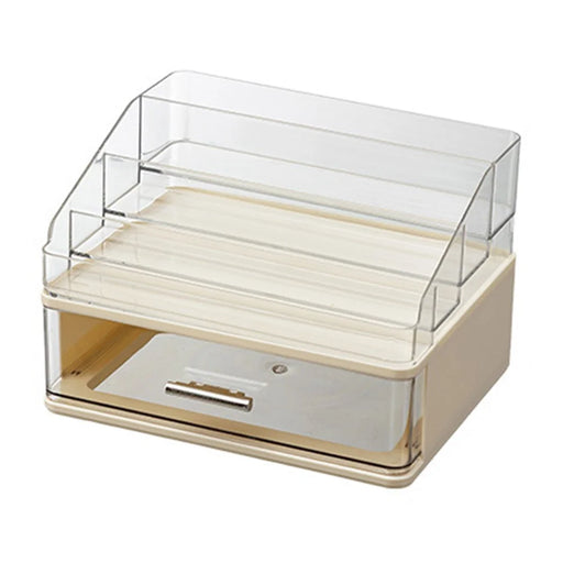 1 Layer Drawer-Style Cosmetic Storage Organizer Desktop Compartment Storage Box - Beige - 1