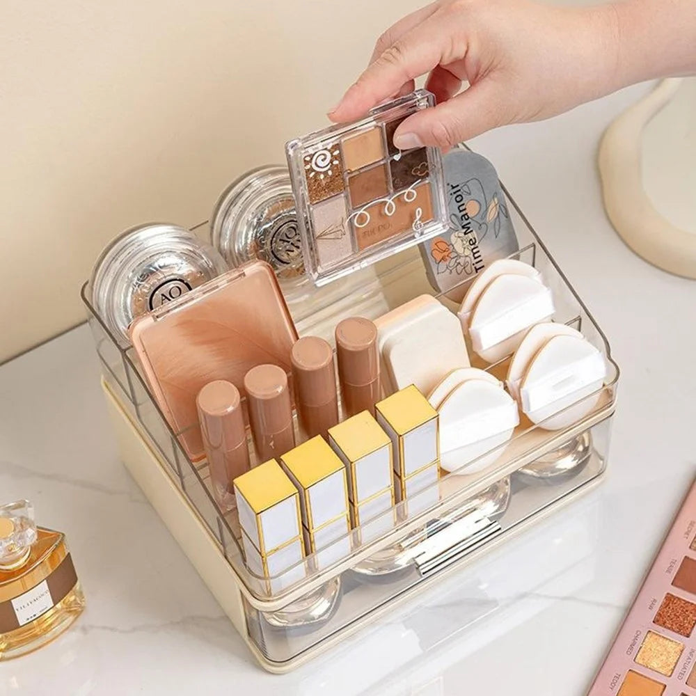 1 Layer Drawer-Style Cosmetic Storage Organizer Desktop Compartment Storage Box - Beige - 2