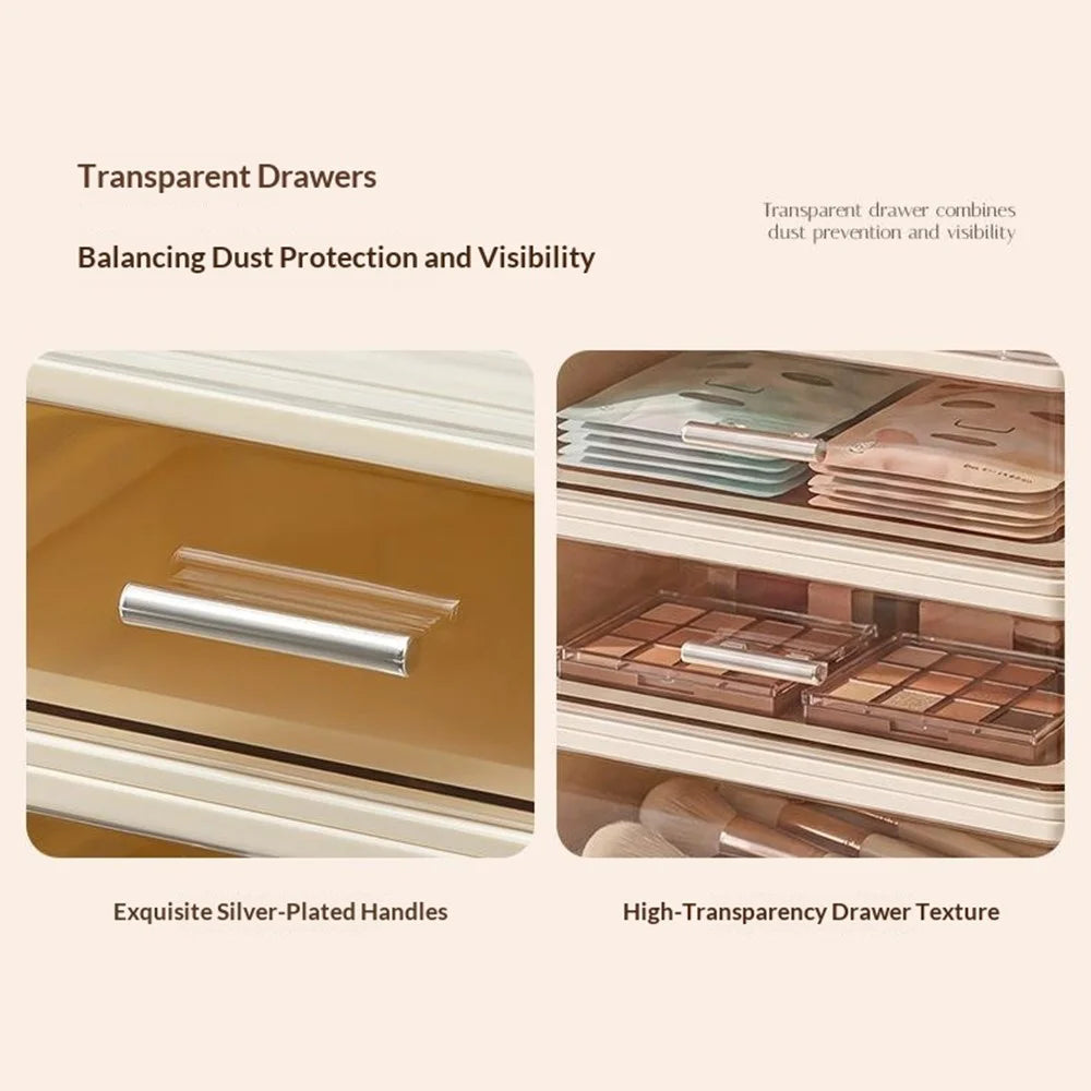 1 Layer Drawer-Style Cosmetic Storage Organizer Desktop Compartment Storage Box - Beige - 3