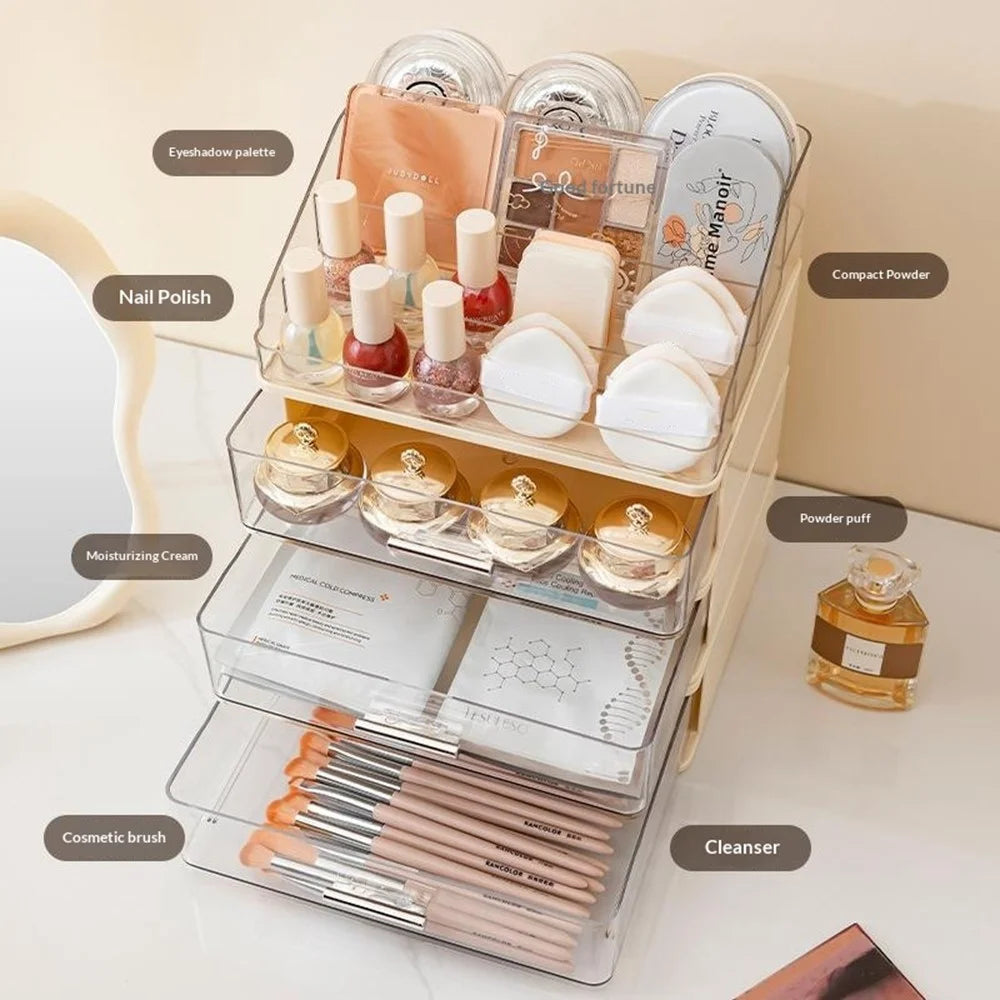 3 Layers Drawer-Style Cosmetic Storage Organizer Desktop Compartment Storage Box - Beige - 4