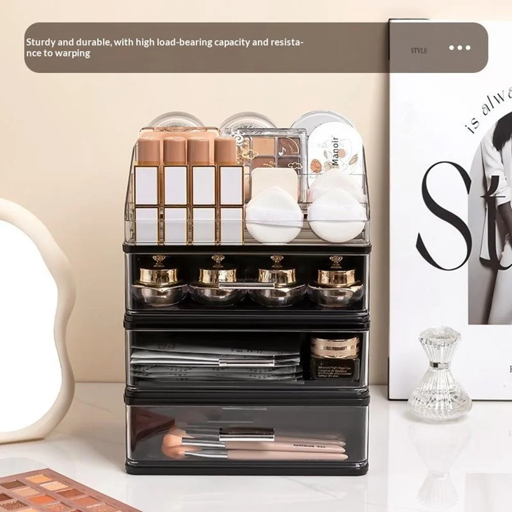 3 Layers Drawer-Style Cosmetic Storage Organizer Desktop Compartment Storage Box - Beige - 7