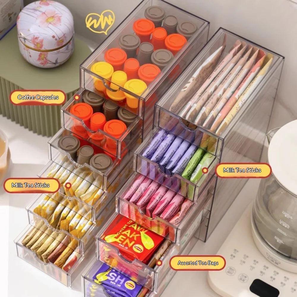 6-Layer Desktop Drawer Storage Organizer Large Capacity for Coffee Capsules Tea Bags - Clear - 3