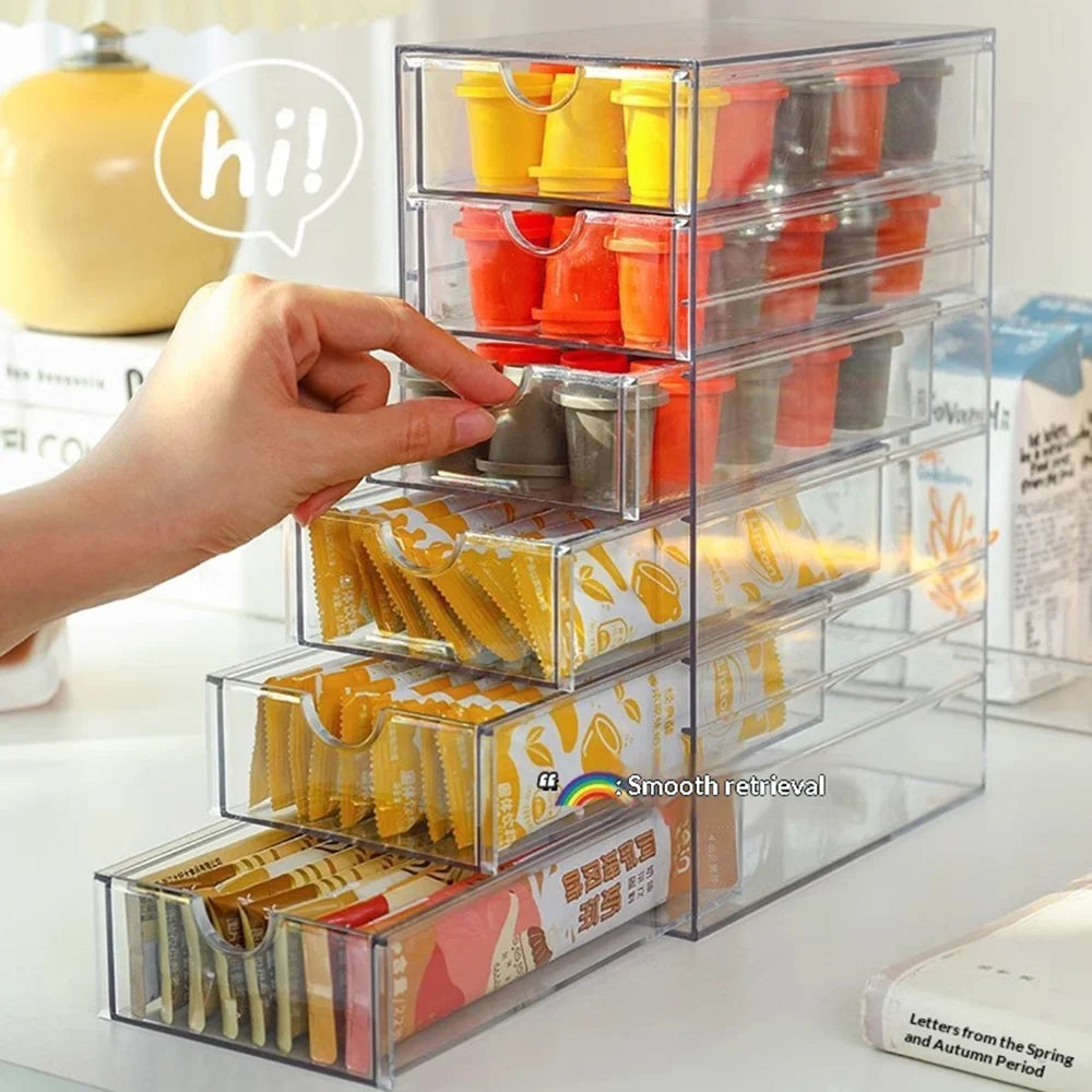 6-Layer Desktop Drawer Storage Organizer Large Capacity for Coffee Capsules Tea Bags - Clear - 5