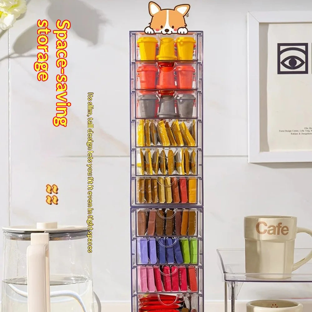 6-Layer Desktop Drawer Storage Organizer Large Capacity for Coffee Capsules Tea Bags - Clear - 6
