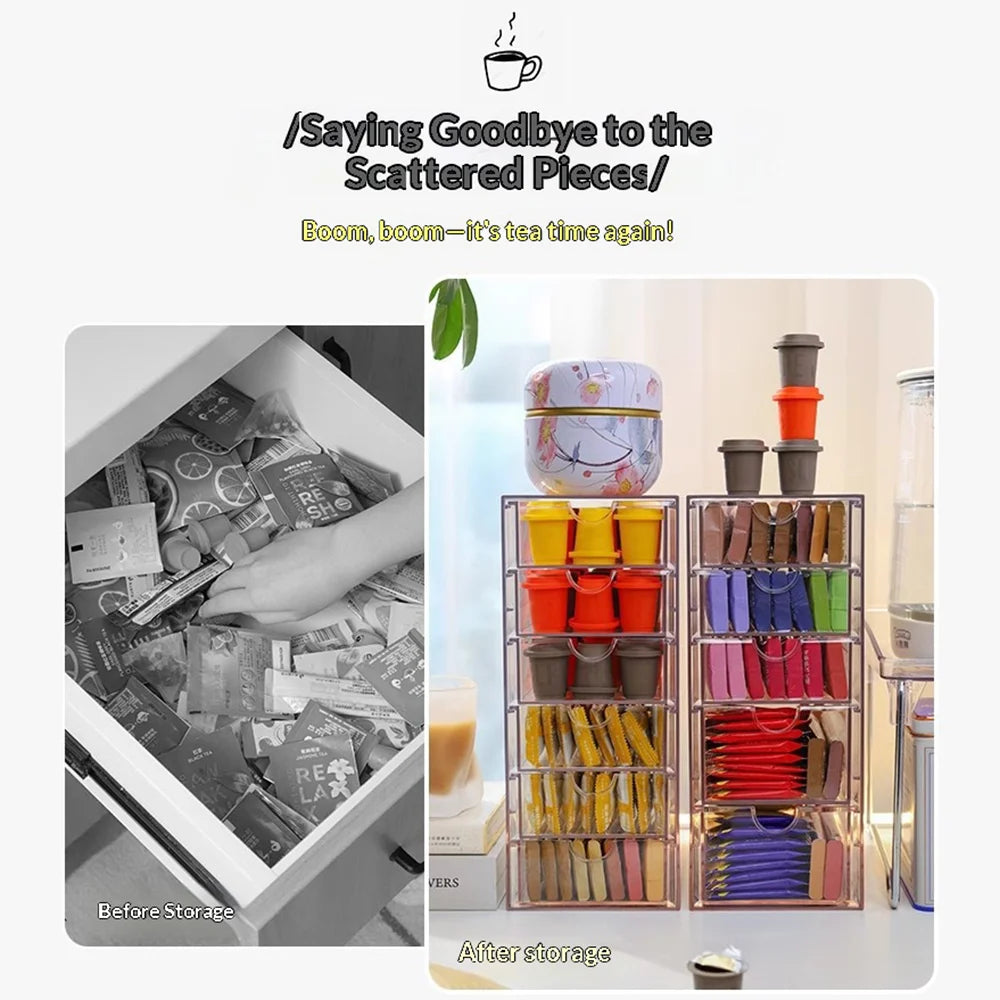 5-Layer Desktop Drawer Storage Organizer Large Capacity for Coffee Capsules Tea Bags - Clear - 2