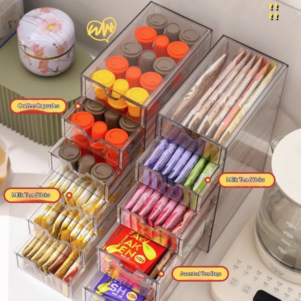 5-Layer Desktop Drawer Storage Organizer Large Capacity for Coffee Capsules Tea Bags - Clear - 3