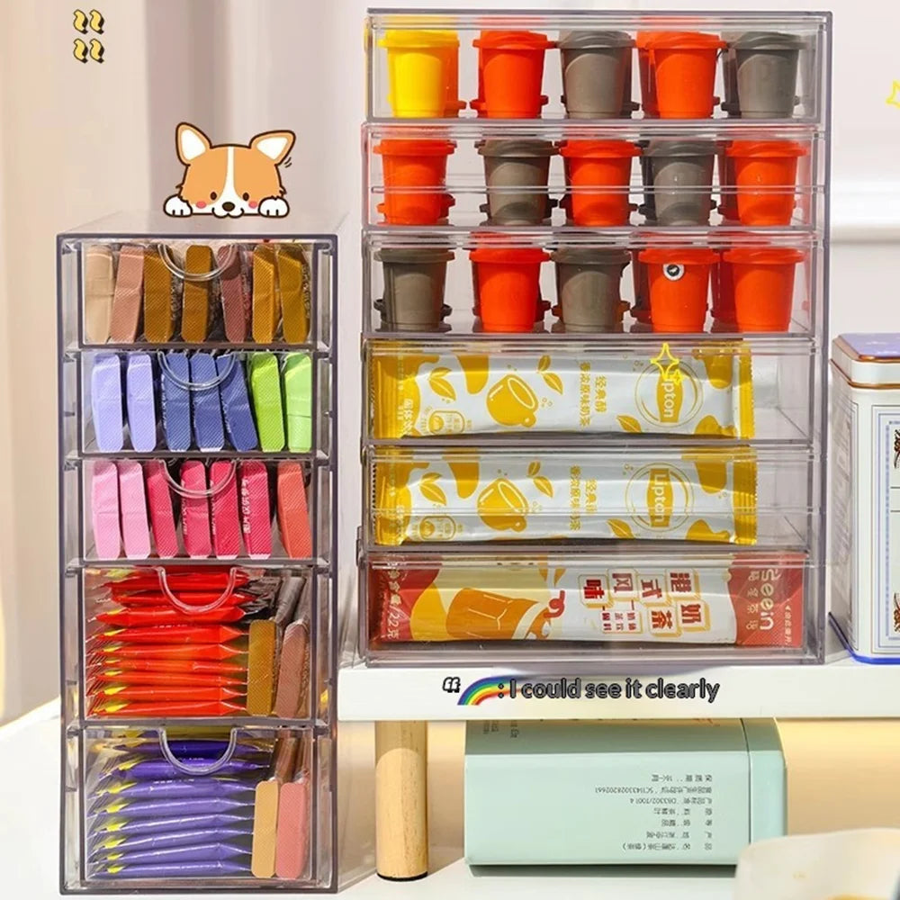5-Layer Desktop Drawer Storage Organizer Large Capacity for Coffee Capsules Tea Bags - Clear - 5