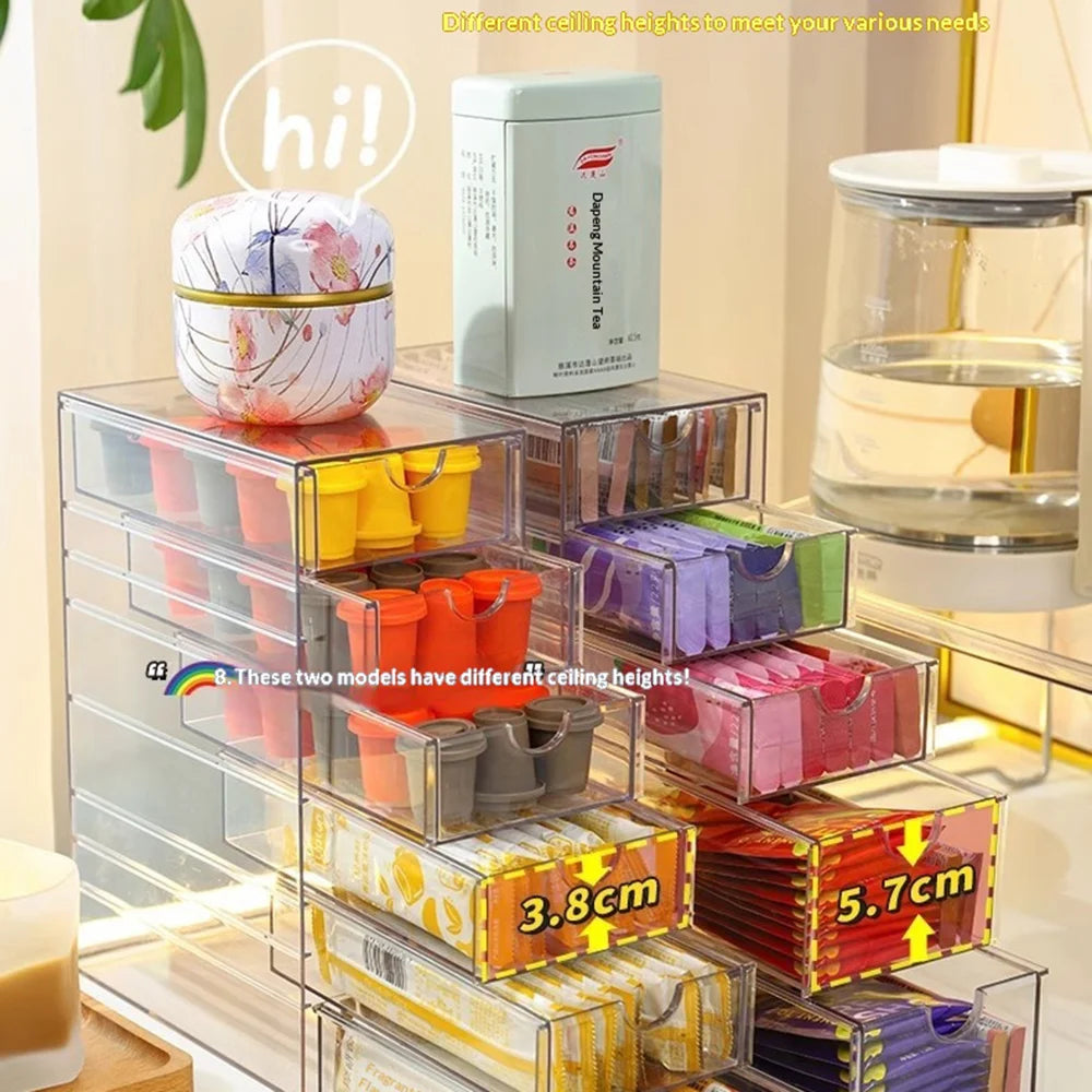 5-Layer Desktop Drawer Storage Organizer Large Capacity for Coffee Capsules Tea Bags - Clear - 6