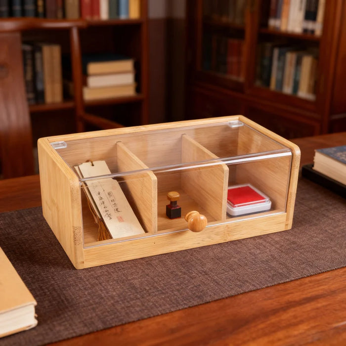 3-Compartment Bamboo Coffee Tea Bag Storage Box Flip Lid Organizer for Kitchen Desk - 5