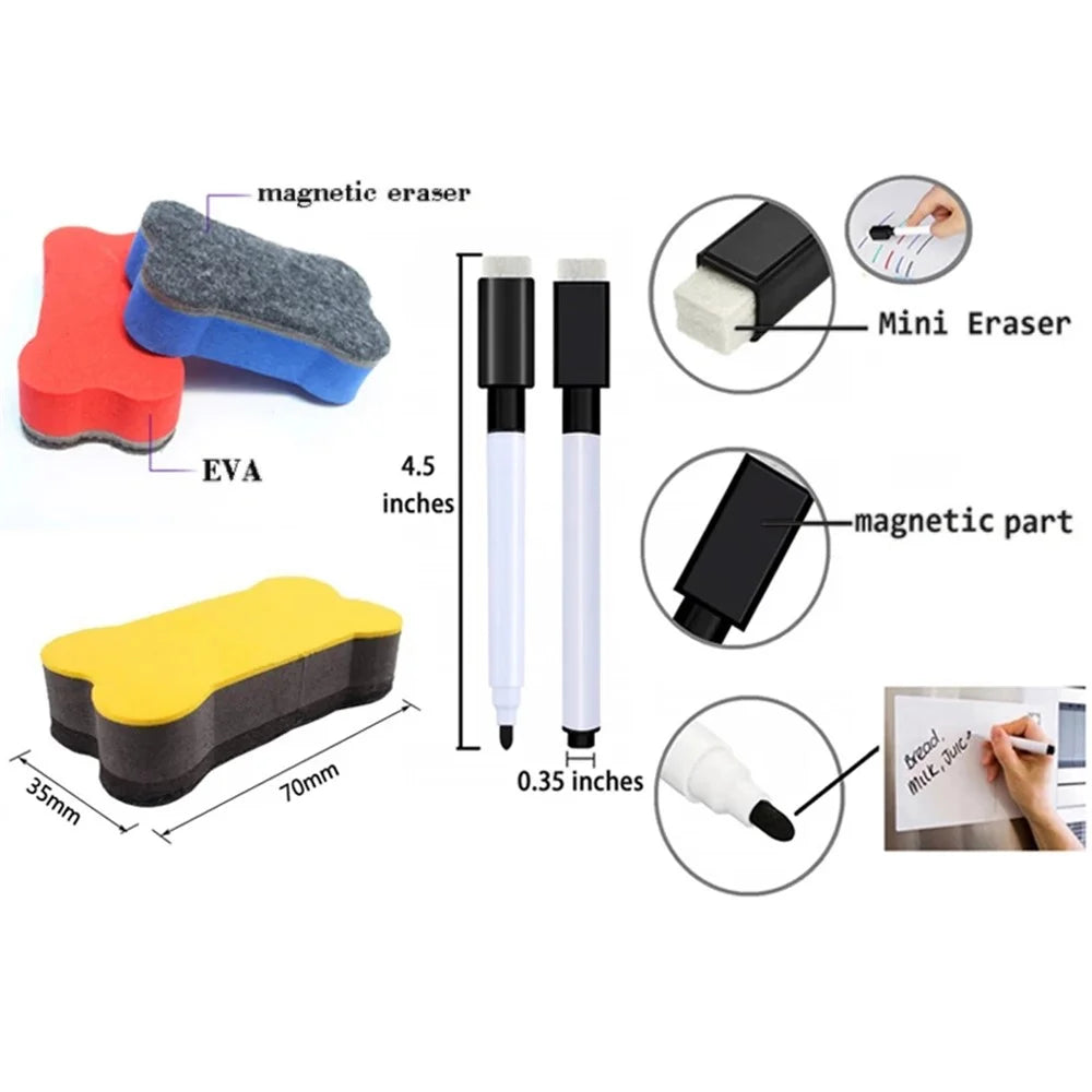Rewritable Message Board Magnetic Dry Erase Whiteboard with 2 Pens and 1 Eraser - Rounded Corner - 7