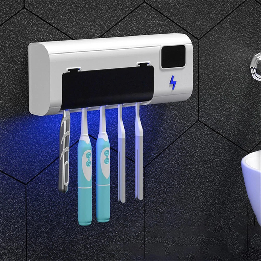 UVC Light Toothbrush Holder Cleaner Wall Mount Sterilizer Box Ultraviolet Toothbrush Rack - Blue - 2