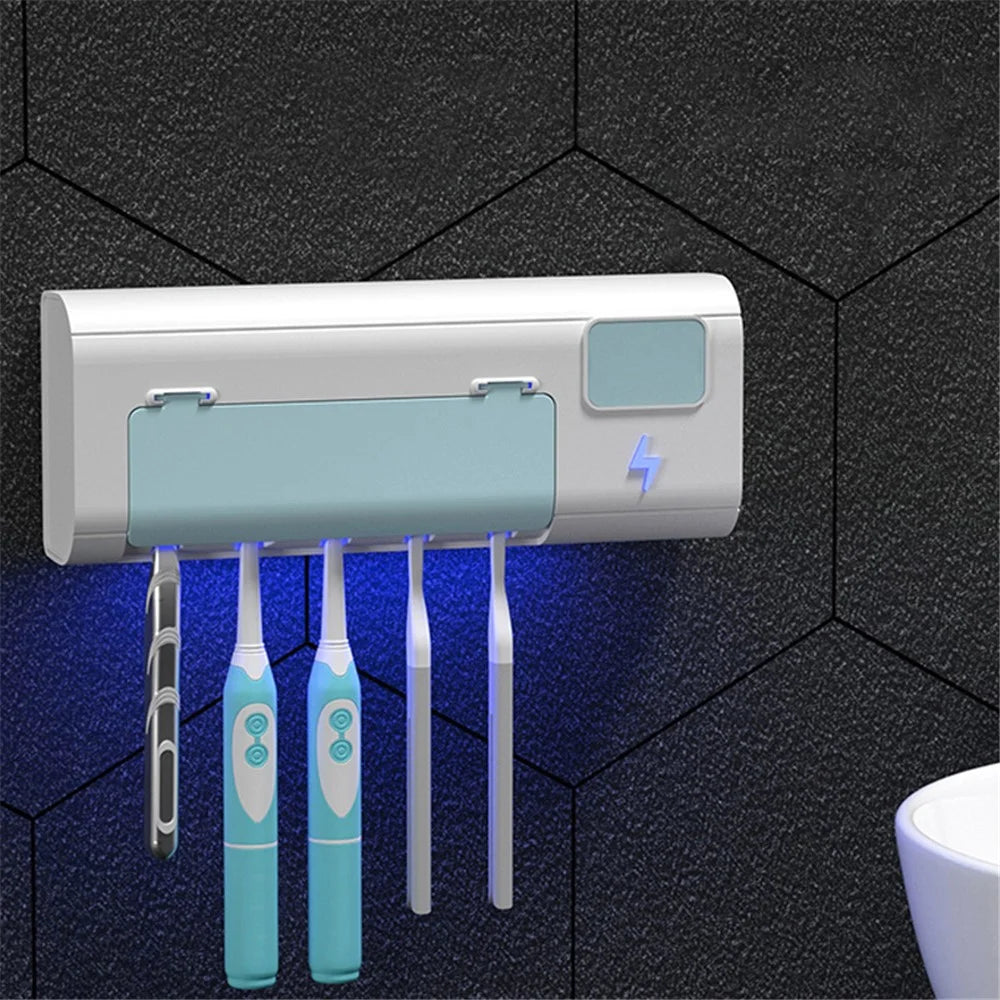 UVC Light Toothbrush Holder Cleaner Wall Mount Sterilizer Box Ultraviolet Toothbrush Rack - Blue - 3