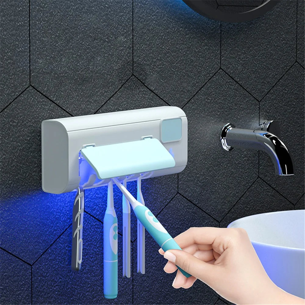 UVC Light Toothbrush Holder Cleaner Wall Mount Sterilizer Box Ultraviolet Toothbrush Rack - Blue - 4