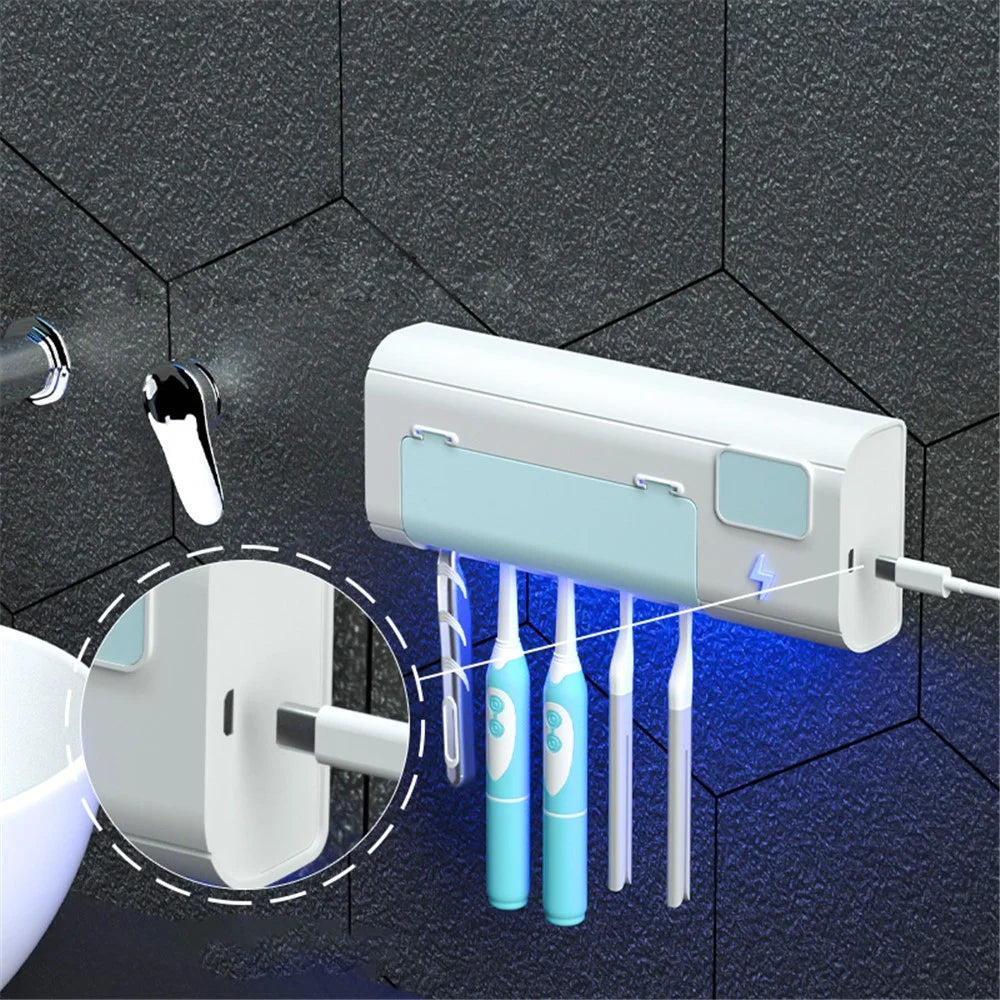 UVC Light Toothbrush Holder Cleaner Wall Mount Sterilizer Box Ultraviolet Toothbrush Rack - Blue - 5