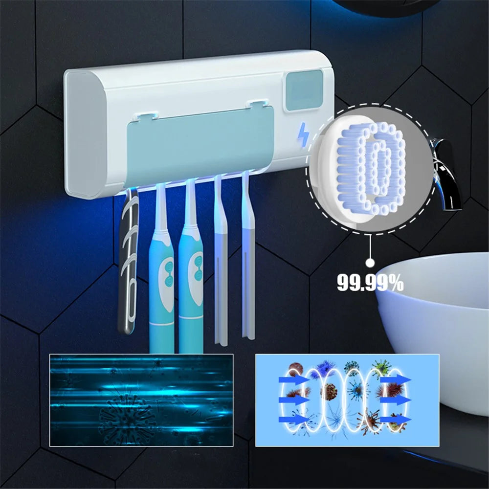 UVC Light Toothbrush Holder Cleaner Wall Mount Sterilizer Box Ultraviolet Toothbrush Rack - Blue - 6