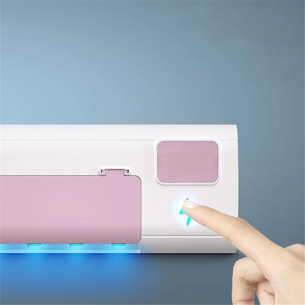 UVC Light Toothbrush Holder Cleaner Wall Mount Sterilizer Box Ultraviolet Toothbrush Rack - Blue - 7