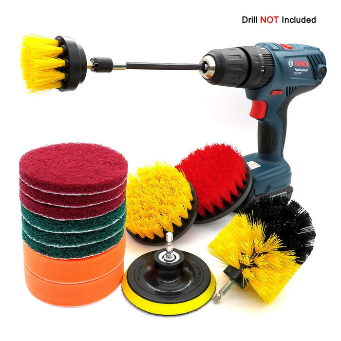 14Pcs HX1908 Electirc Drill Brush Set Scrub Pads and Sponge Cleaner Kit with Drill Bit Extender - 1