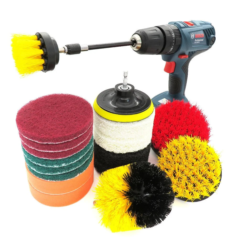 18Pcs 1908 Electric Washing Brush Electric Drill Attachment Set Power Scrubber for Car Bathroom Kitchen - 1