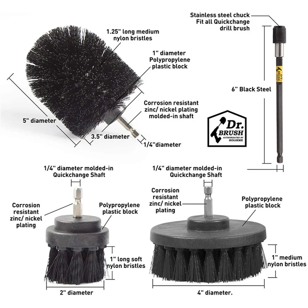 HX666 4pcs/set Drill Power Scrub Clean Brush Kit Electric Cleaning Brushes Set for Car Grout Tiles Bathroom - Black - 2