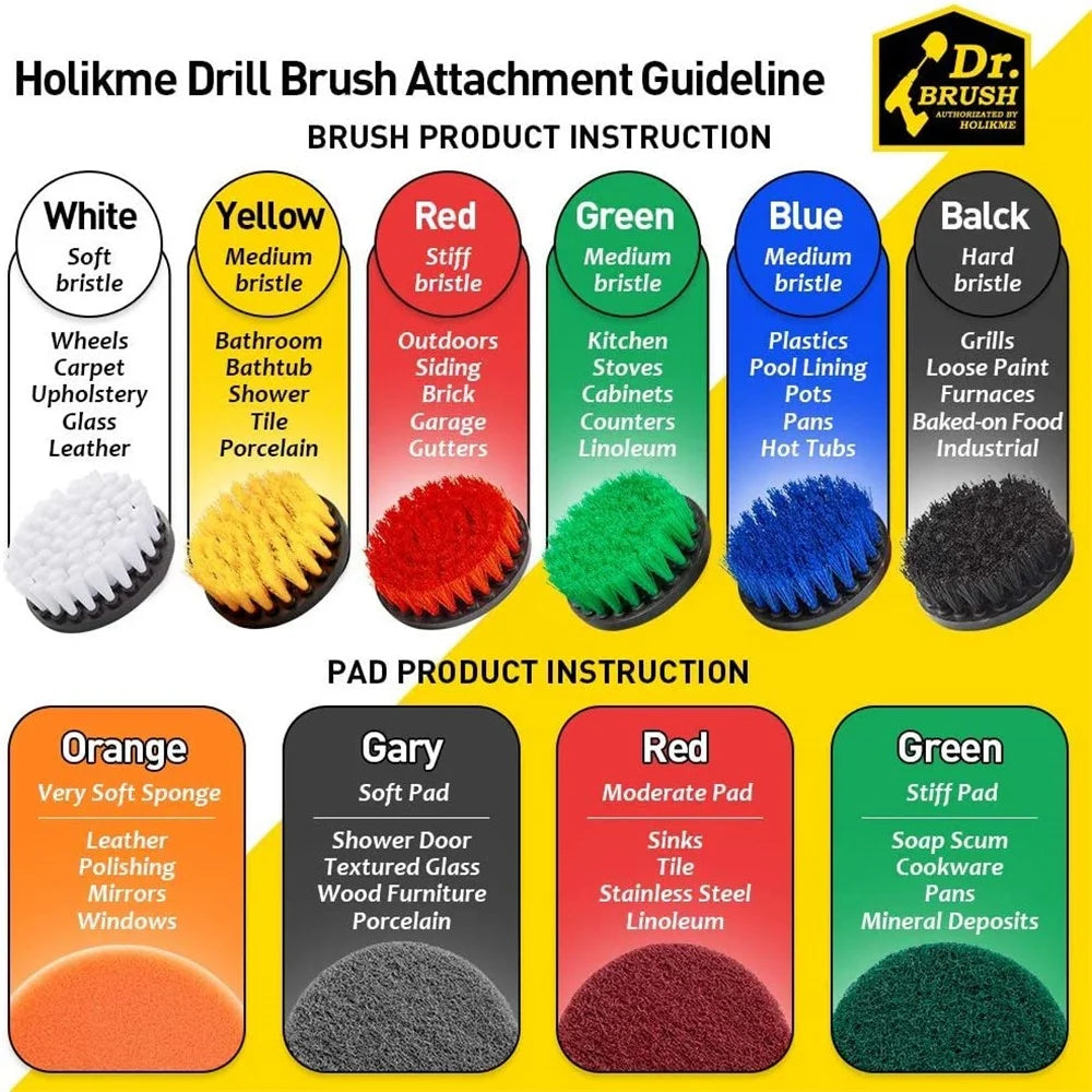 HX666 4pcs/set Drill Power Scrub Clean Brush Kit Electric Cleaning Brushes Set for Car Grout Tiles Bathroom - Black - 4